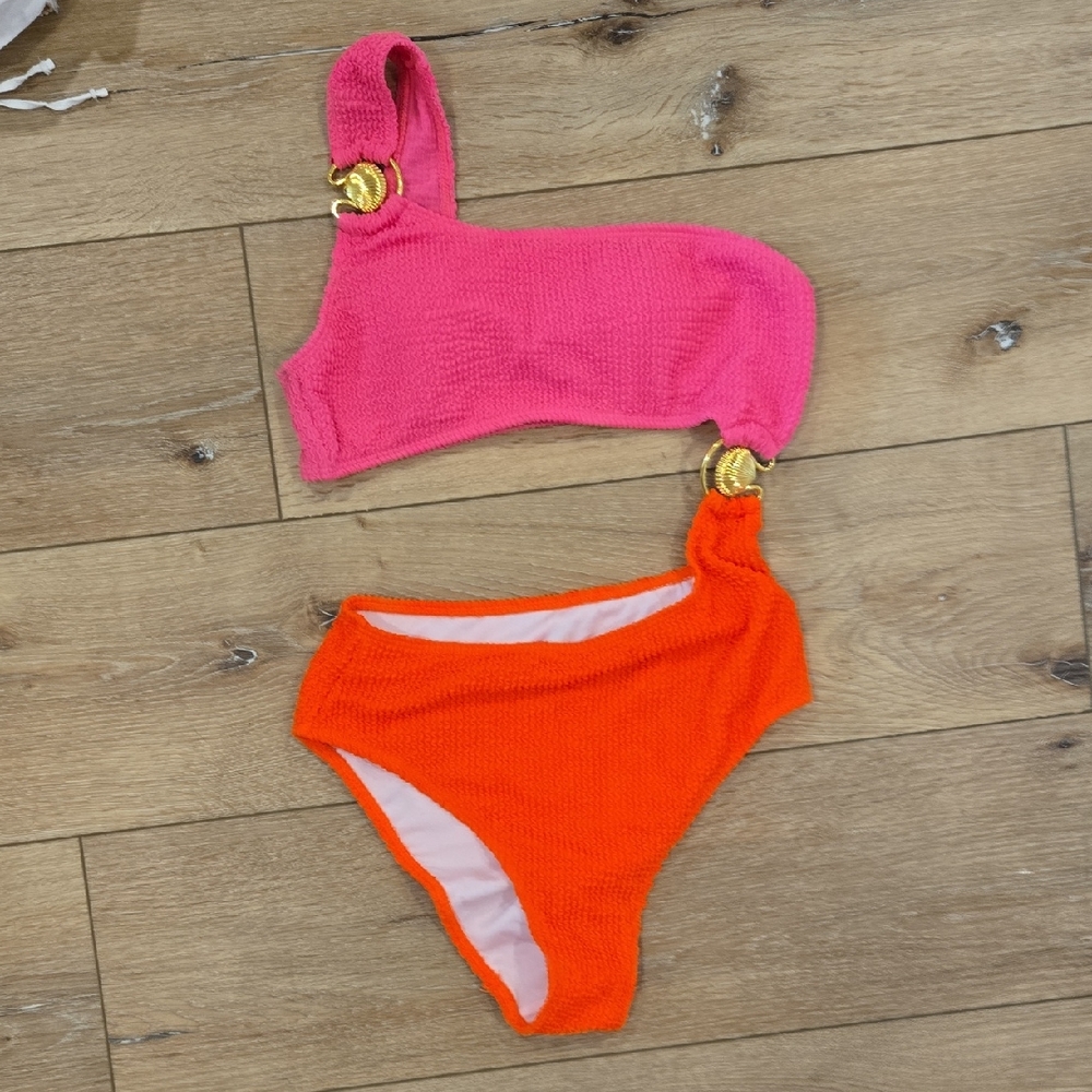 ASOS Pink and Orange One-Shoulder Bikini